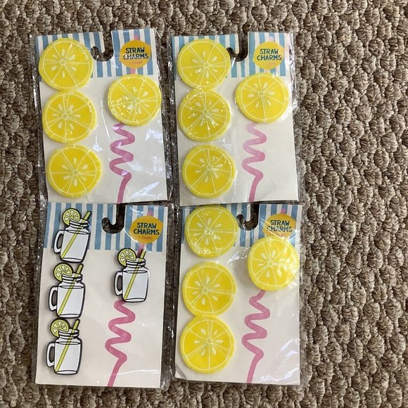 Other - Mason Jar Drink with Straw & Lemon - Set of 4 Plastic Drinking Straw Charms